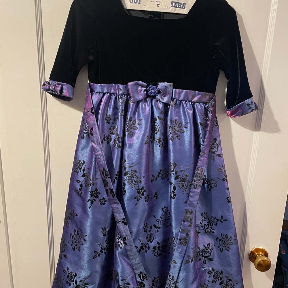 Black Velvet and Iridescent Purple Childs Dress